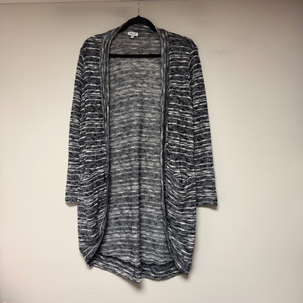 Splendid Cardigan‎ Women Small Black White Excellent Space Dye Duster ST9725